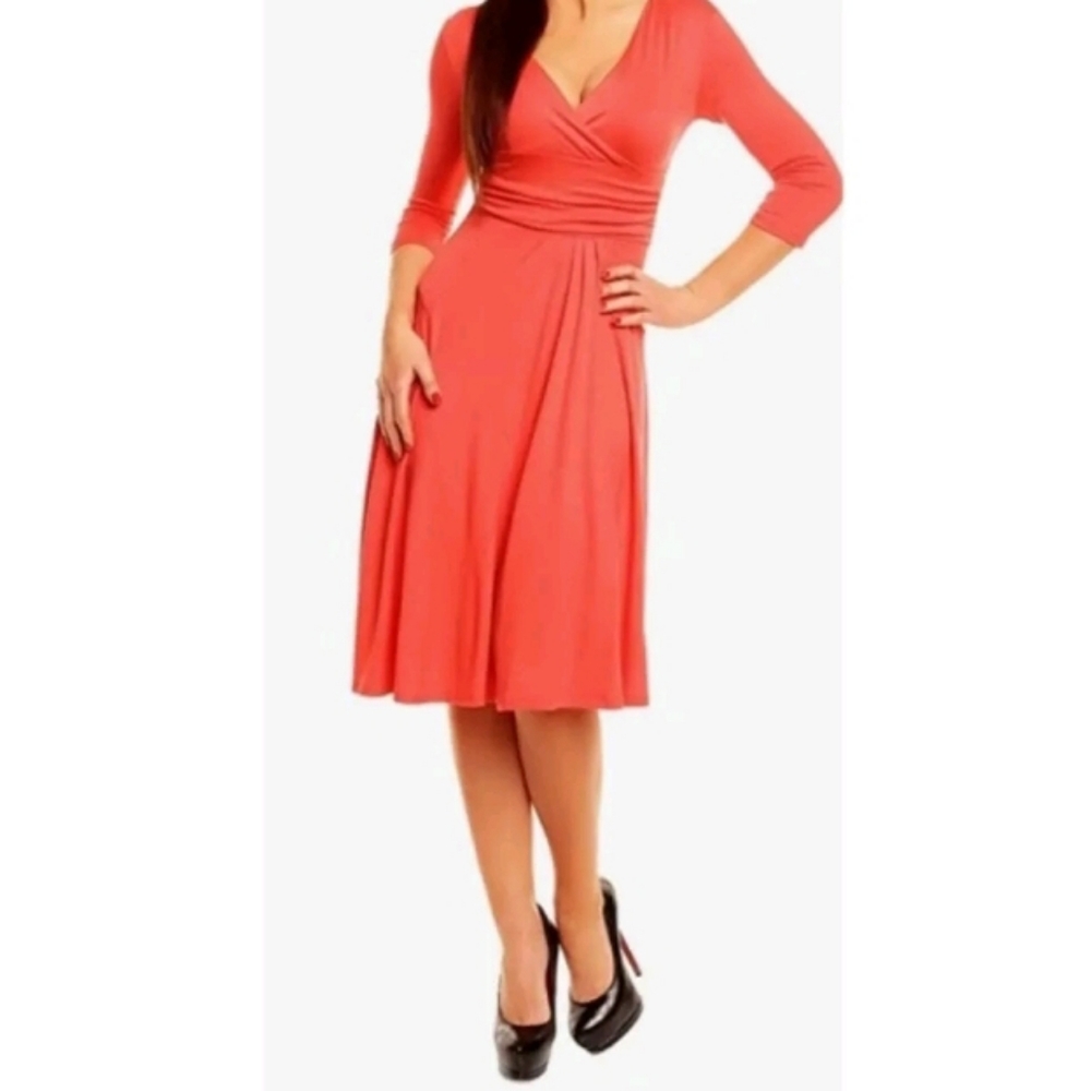 OXYD Faux Wrap Dress Jersey Knit 3/4 Sleeve